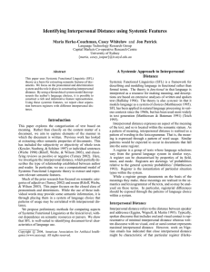 Identifying Interpersonal Distance using Systemic Features Maria Herke-Couchman, Casey Whitelaw Distance