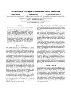 Impact of Lexical Filtering on Overall Opinion Polarity Identification Franco Salvetti