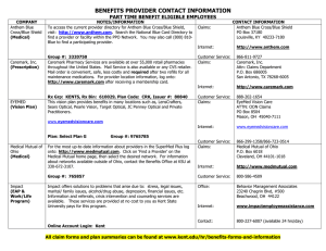BENEFITS PROVIDER CONTACT INFORMATION PART TIME BENEFIT ELIGIBLE EMPLOYEES