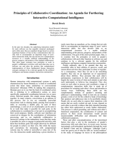 Principles of Collaborative Coordination: An Agenda for Furthering Interactive Computational Intelligence