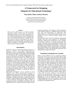 A Framework for Designing Etiquette for Educational Technology Punyashloke Mishra, Kathryn Hershey