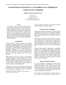 Personal Data for Personal Use: Case Studies in User Modeling... Context-Aware Computing Andrea Lockerd, Ernesto Arroyo