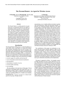 The Personal Router: An Agent for Wireless Access P. Faratin S. Parsons