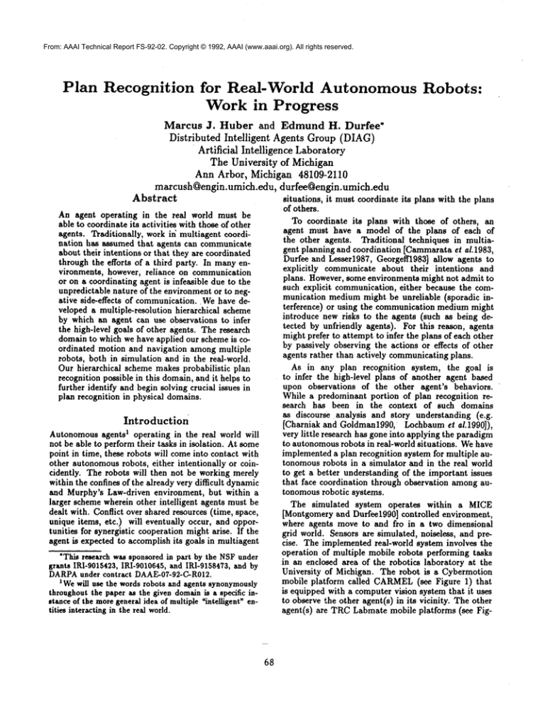 Plan Recognition For Real World Autonomous