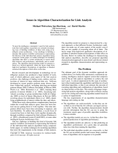Issues in Algorithm Characterization for Link Analysis Michael Wolverton, Ian Harrison,