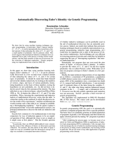 Automatically Discovering Euler’s Identity via Genetic Programming Konstantine Arkoudas