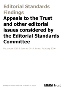 Editorial Standards Findings Appeals to the Trust and other editorial