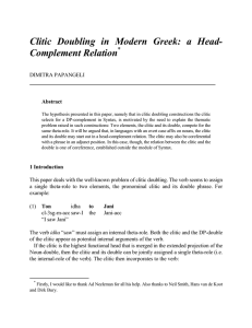 Clitic Doubling in Modern Greek: a Head- Complement Relation * DIMITRA PAPANGELI