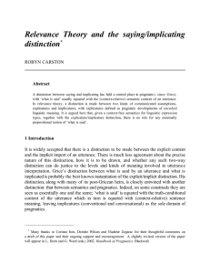 Relevance  Theory  and  the saying/implicating distinction * ROBYN CARSTON