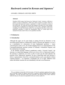 Backward control in Korean and Japanese  * ANNABEL CORMACK AND NEIL SMITH