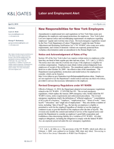 Labor and Employment Alert New Responsibilities for New York Employers