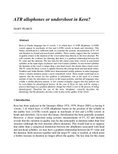 ATR allophones or undershoot in Kera? MARY PEARCE Abstract