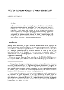 VOS in Modern Greek: Syntax Revisited*  AXIOTIS KECHAGIAS Abstract