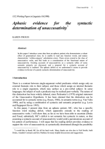 Aphasic evidence for the syntactic determination of unaccusativity *