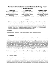 Automatic Evaluation of Extract Summaries Using Fuzzy F-Score Measure G.Ravindra N.Balakrishnan