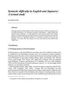 Syntactic difficulty in English and Japanese: A textual study * SO HIRANUMA