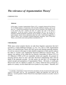 The relevance of Argumentation Theory ∗ CORINNE ITEN Abstract