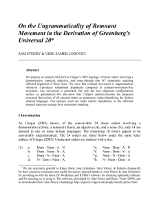 On the Ungrammaticality of Remnant Movement in the Derivation of Greenberg’s