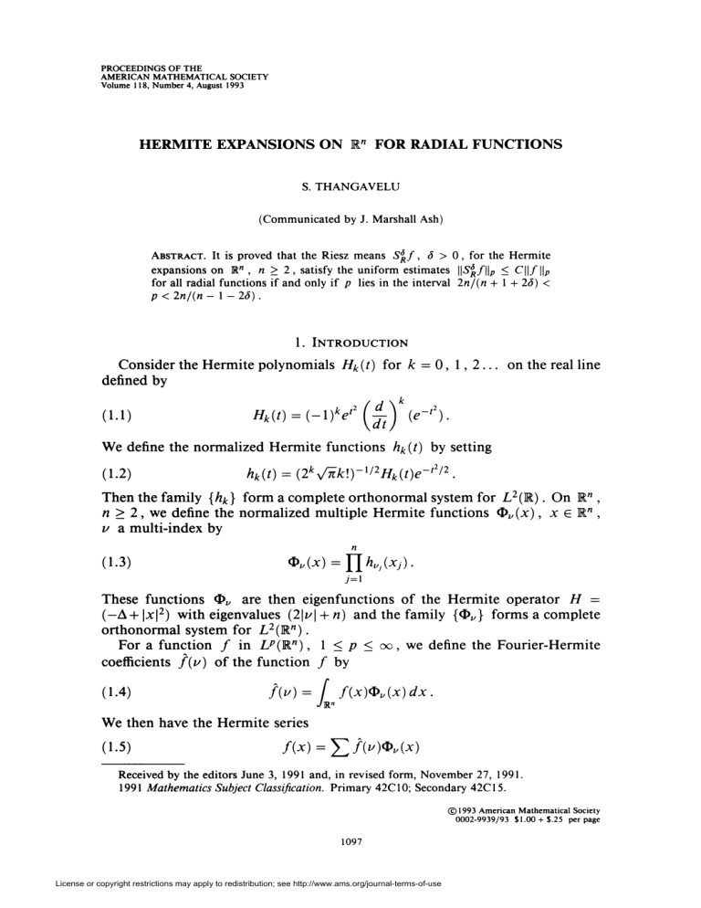 Hermite Expansions On R 34 For Radial Functions