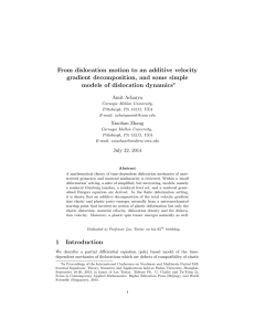 From dislocation motion to an additive velocity models of dislocation dynamics