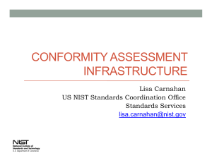 CONFORMITY ASSESSMENT INFRASTRUCTURE Lisa Carnahan US NIST Standards Coordination Office