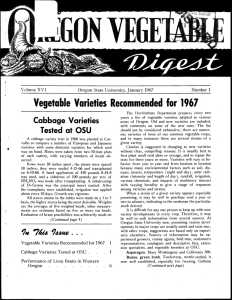 Vegetable Varieties Recommended for 1967 Cabbage Varieties