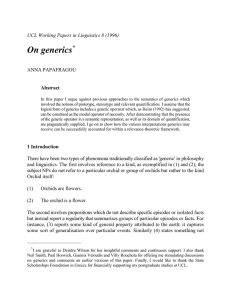 On generics * UCL Working Papers in Linguistics 8 (1996) ANNA PAPAFRAGOU