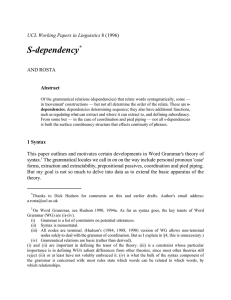 S-dependency * UCL Working Papers in Linguistics AND ROSTA