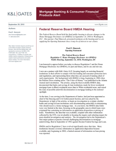 Mortgage Banking &amp; Consumer Financial Products Alert Federal Reserve Board HMDA Hearing