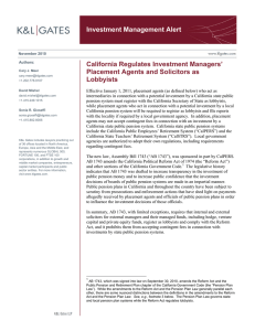 Investment Management Alert California Regulates Investment Managers’ Placement Agents and Solicitors as Lobbyists
