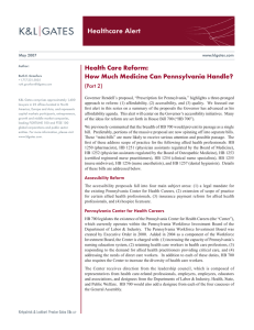 Healthcare Alert Health Care Reform: How Much Medicine Can Pennsylvania Handle? (Part 2)