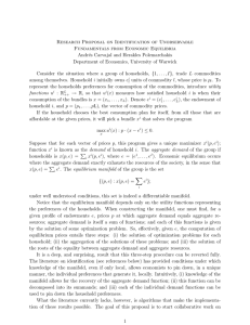 Research Proposal on Identification of Unobservable Fundamentals from Economic Equilibria Andr´