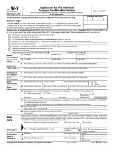 W-7 Application for IRS Individual Taxpayer Identification Number