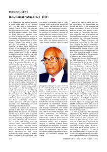 B. S. Ramakrishna (1921–2011)  PERSONAL NEWS