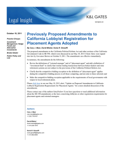 Previously Proposed Amendments to California Lobbyist Registration for Placement Agents Adopted