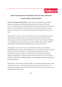 Adecco Founds Research Fellowship at the University of Warwick