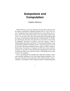 Autopoiesis and Computation Stephen Ramsay