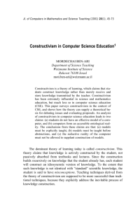 Constructivism in Computer Science Education 1 MORDECHAI BEN-ARI