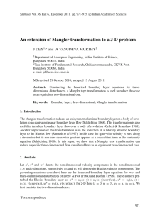 An extension of Mangler transformation to a 3-D problem J DEY