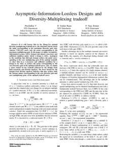 Asymptotic-Information-Lossless Designs and Diversity-Multiplexing tradeoff Shashidhar V B. Sundar Rajan
