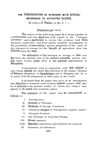 THE CONSERVATION OF NITROGEN WITH SPECIAL REFERENCE TO ACTIVATED SLUDGE. PBBLIMINABY NOTE.