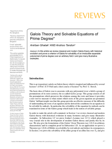 REVIEWS Galois Theory and Solvable Equations of Prime Degree*