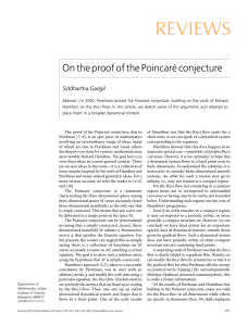 REVIEWS On the proof of the Poincar ´e conjecture Siddhartha Gadgil