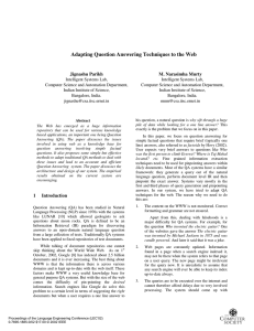 Adapting Question Answering Techniques to the Web  Jignashu Parikh M. Narasimha Murty