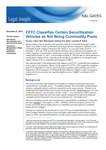 CFTC Classifies Certain Securitization Vehicles as Not Being Commodity Pools