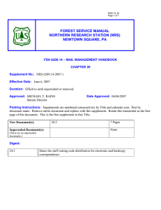 FOREST SERVICE MANUAL NORTHERN RESEARCH STATION (NRS) NEWTOWN SQUARE, PA