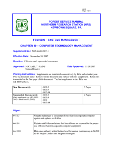 FOREST SERVICE MANUAL NORTHERN RESEARCH STATION (NRS) NEWTOWN SQUARE, PA – SYSTEMS MANAGEMENT