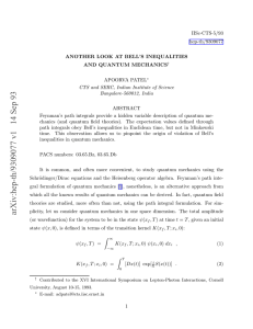 IISc-CTS-5/93 hep-th/9309077 ANOTHER LOOK AT BELL’S INEQUALITIES AND QUANTUM MECHANICS