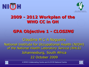 2009 - 2012 Workplan of the WHO CC in OH CLOSING