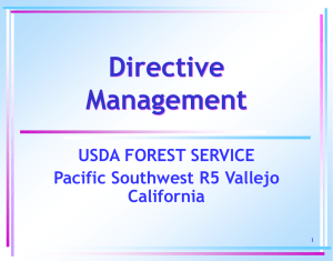 Directive Management USDA FOREST SERVICE Pacific Southwest R5 Vallejo
